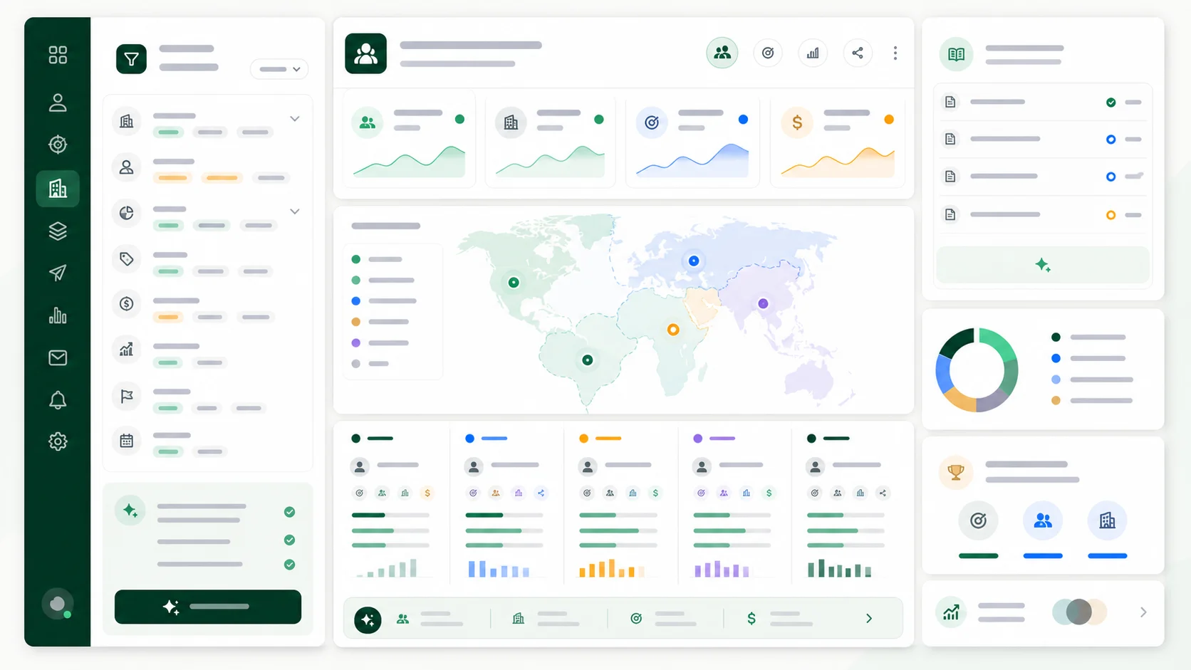 Mockup de dashboard de equipo comercial con ICP territorios y propietarios