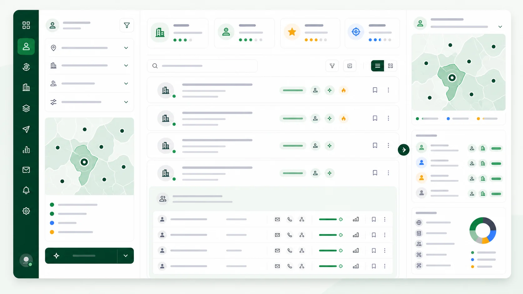 Mockup de búsqueda por territorio comercial con cuentas y decisores B2B