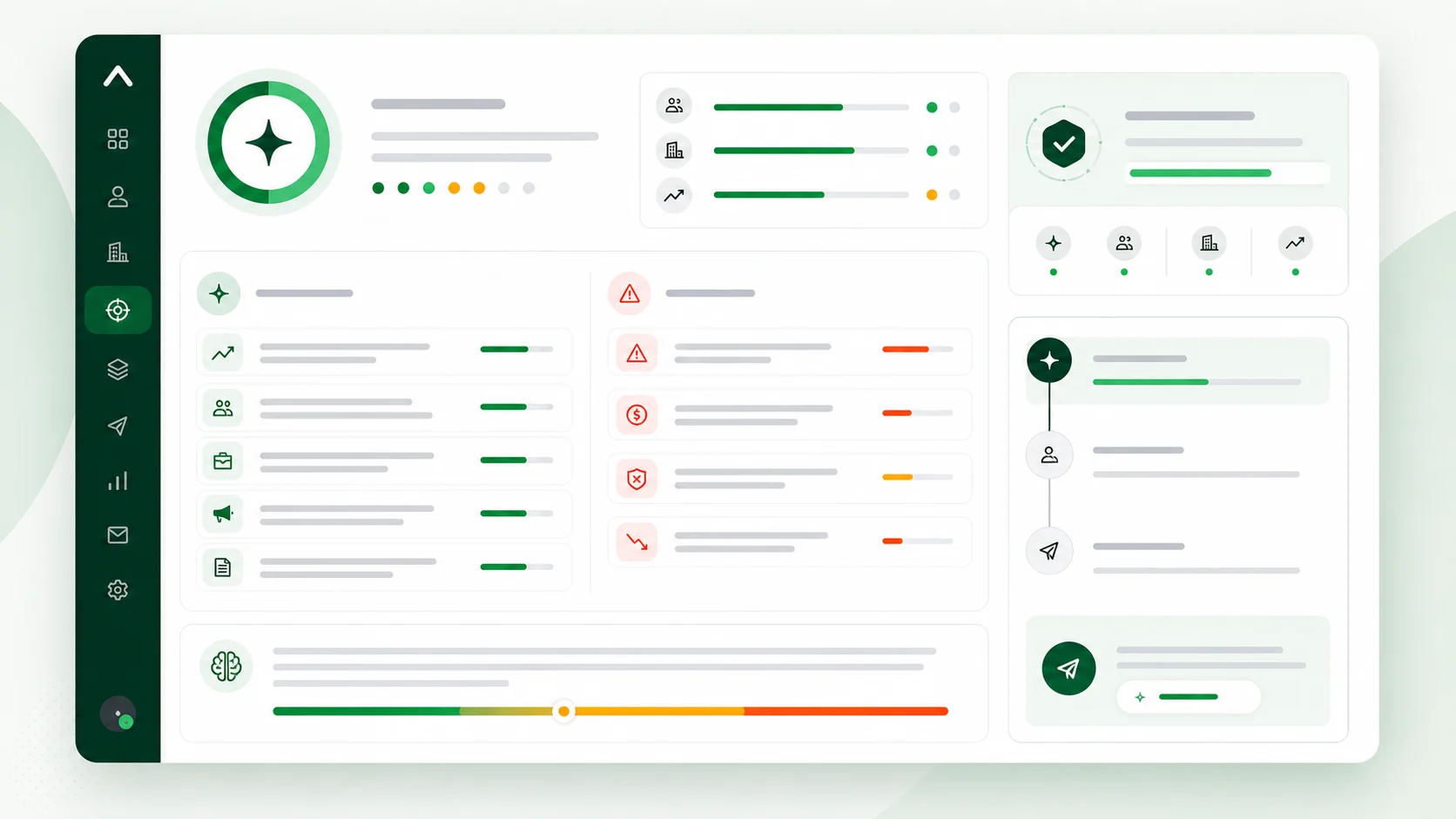 Mockup de explicación de scoring IA con señales positivas y riesgos comerciales