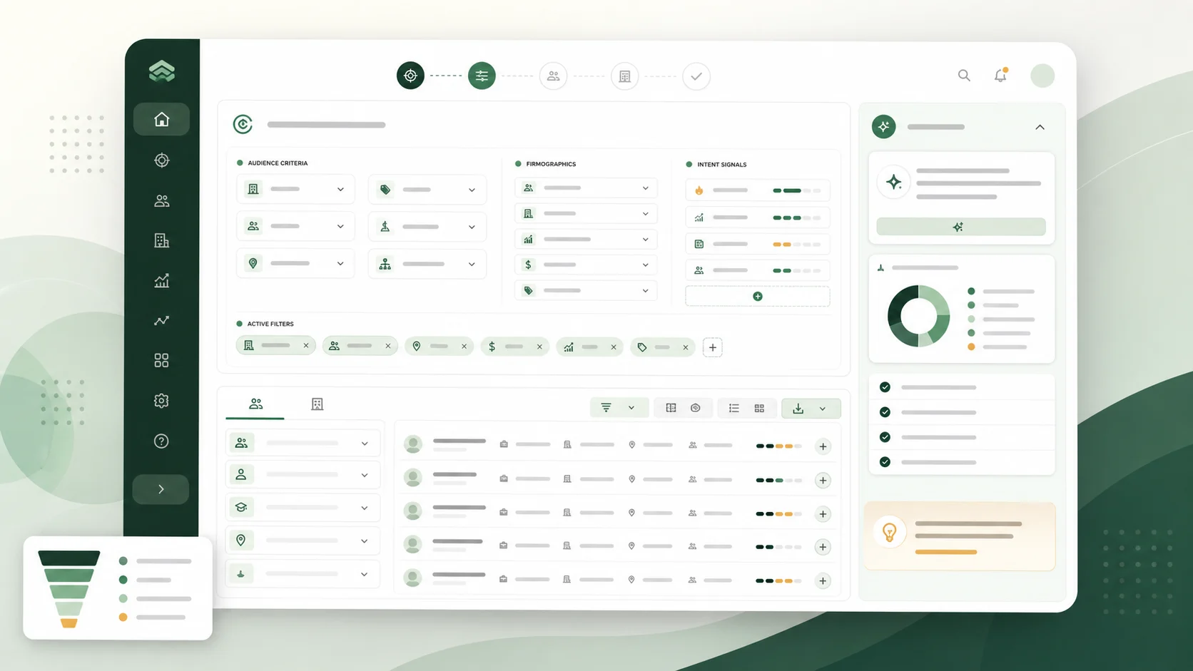 Mockup de criterios de ICP y filtros de búsqueda para prospección B2B
